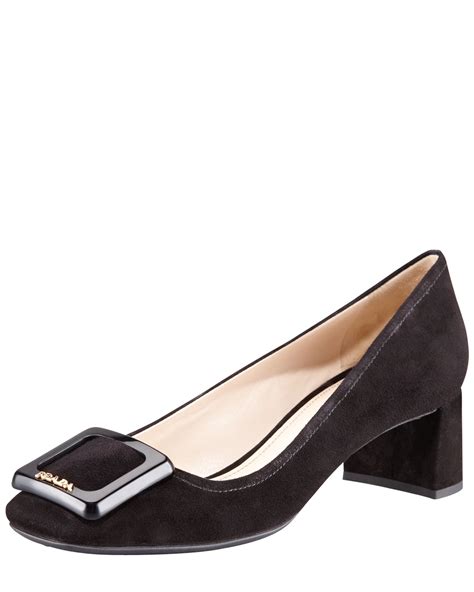 prada suede block heels